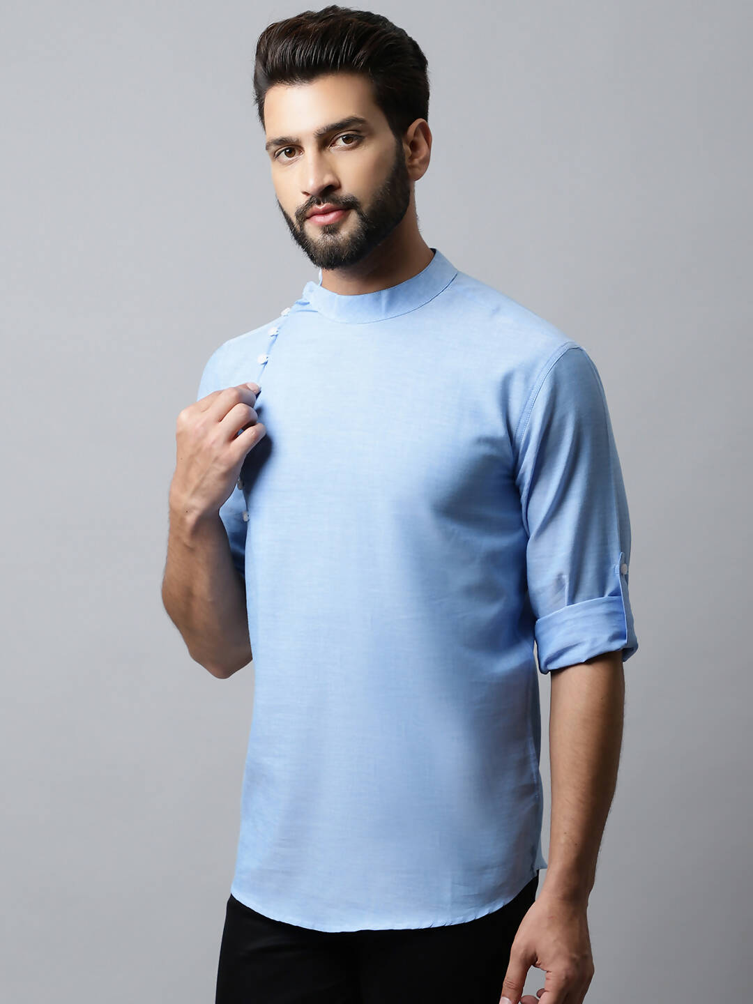 Even Apparels sky Blue Color Pure Cotton Men's Kurta With Side Placket (MMS503) 