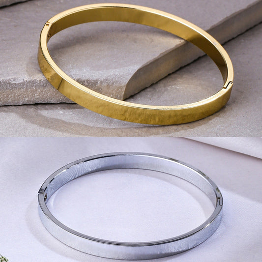 NVR Men's Set of 2 Gold & Silver Metal Brass-Plated Interlock Kada Bracelet | Grab2Buy