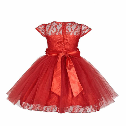 Asmaani Baby Girl's Red Color Satin A-Line Frock (As-Dress_22131) - Grab2buy