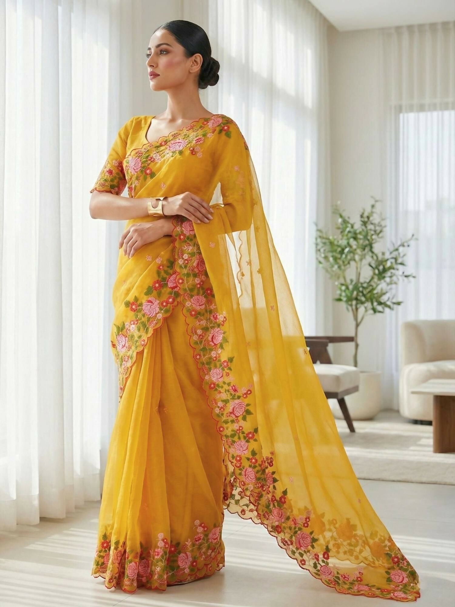 Joban Fashion Yellow Candy Crush Party Wear Sarees