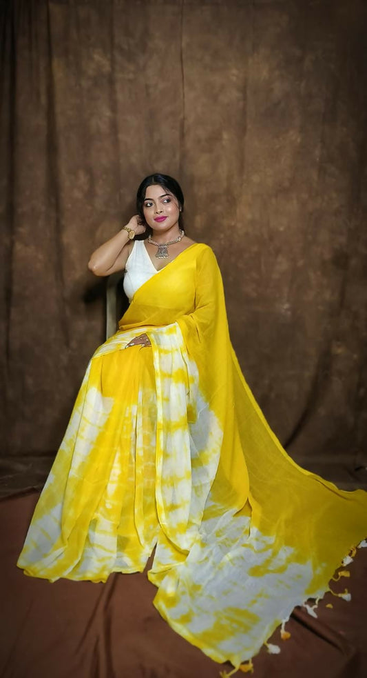 Exclusive Collection Yellow White Beautiful Super Soft Most Comfortable Pure Mul Cotton Grab2Buy 