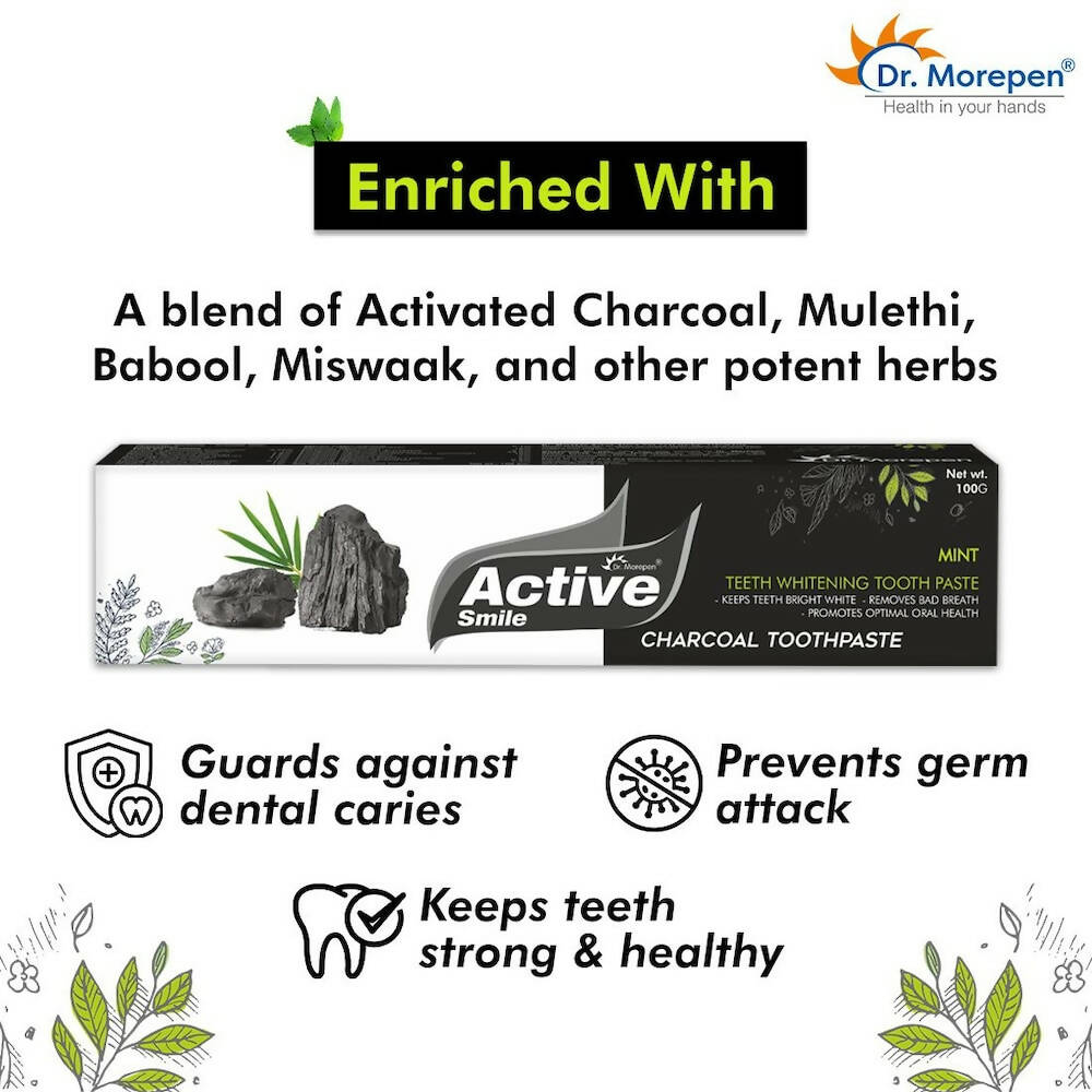 Dr. Morepen Active Smile Charcoal Toothpaste for Teeth Whitening & Bad Breath Removal - Grab2buy