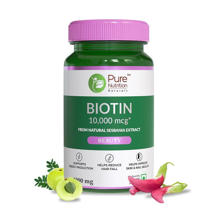 Pure Nutrition Biotin 10,000mcg from Natural Sesbania Extract Veg Tablets | Grab2Buy
