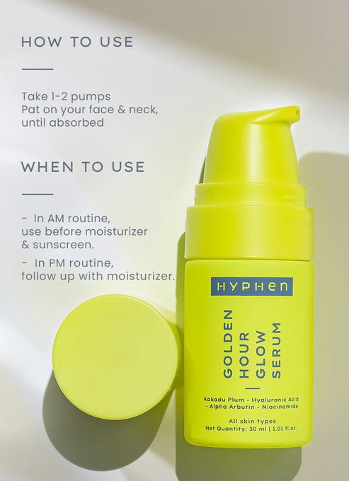 Hyphen By Kriti Sanon Golden Hour Glow Serum With Niacinamide, Alpha Arbutin, Hyaluronic Acid & Kakadu Plum, For Men & Women 