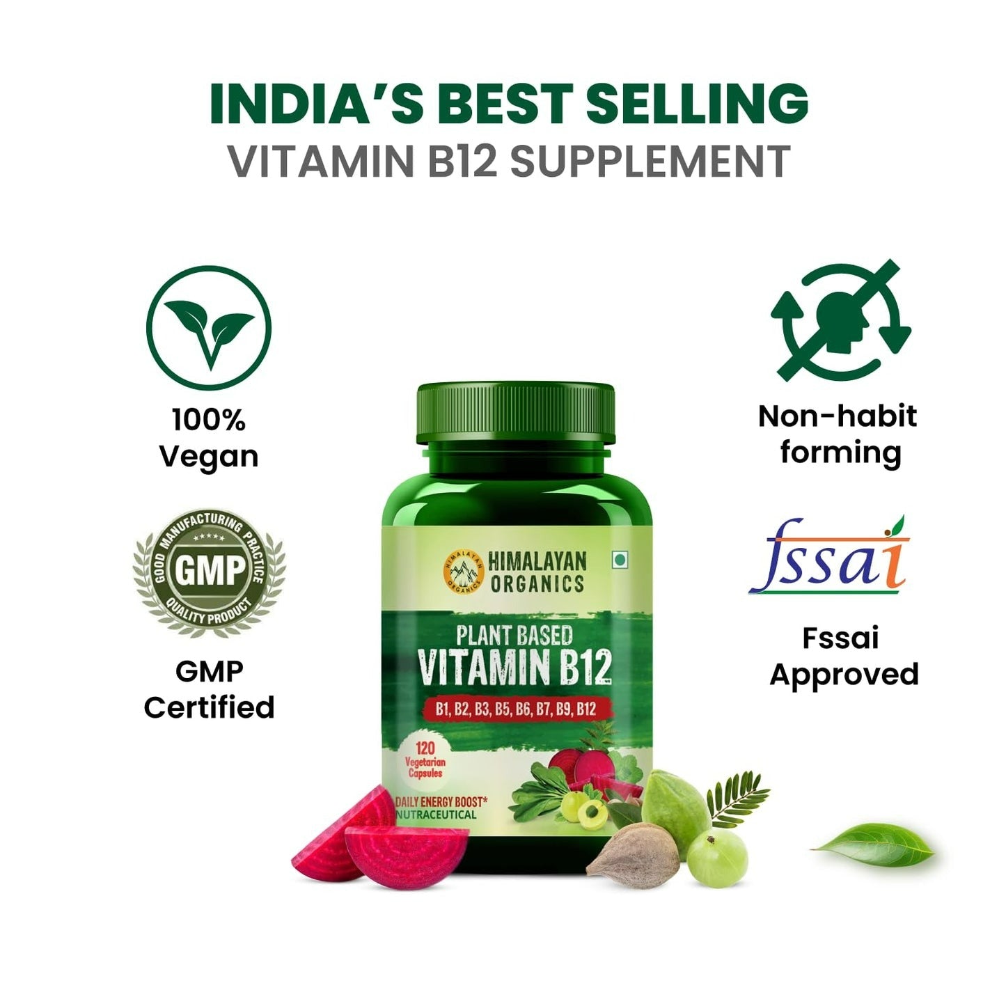 Himalayan Organics Organic B12 500mg Vegetarian Capsules - Grab2buy