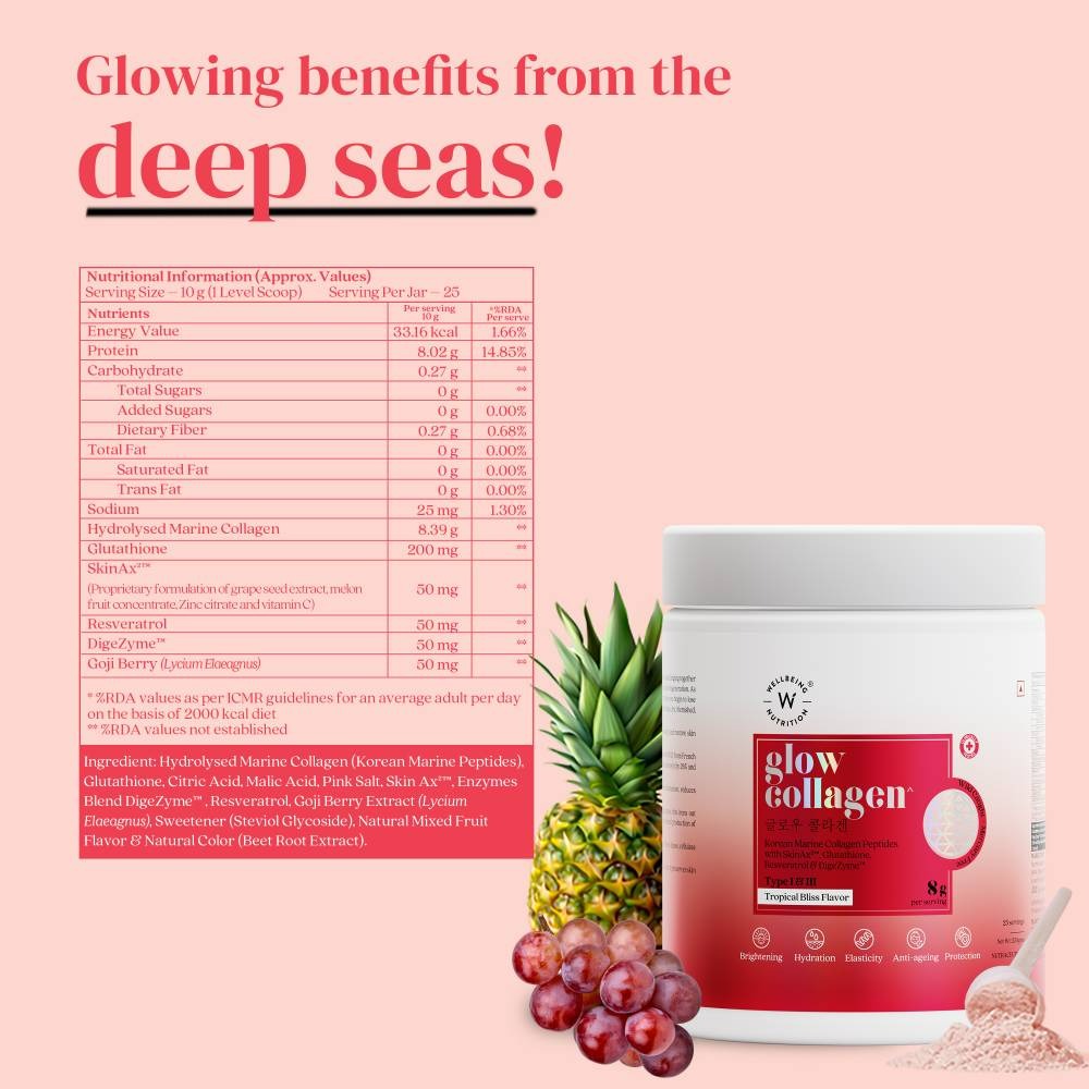 Wellbeing Nutrition Glow Korean Marine Collagen Peptides-Tropical Bliss Flavor - Grab2buy