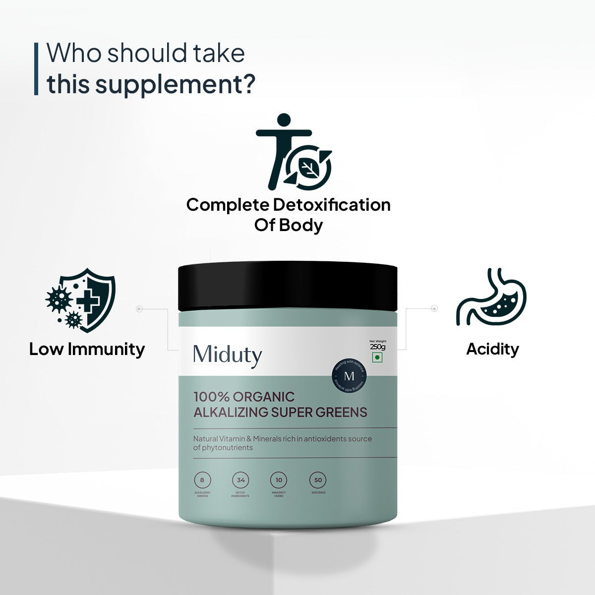 Miduty by Palak Notes 100% Organic Alkalizing Super Greens Powder 