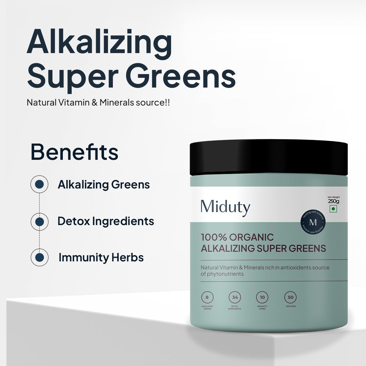 Miduty by Palak Notes 100% Organic Alkalizing Super Greens Powder 