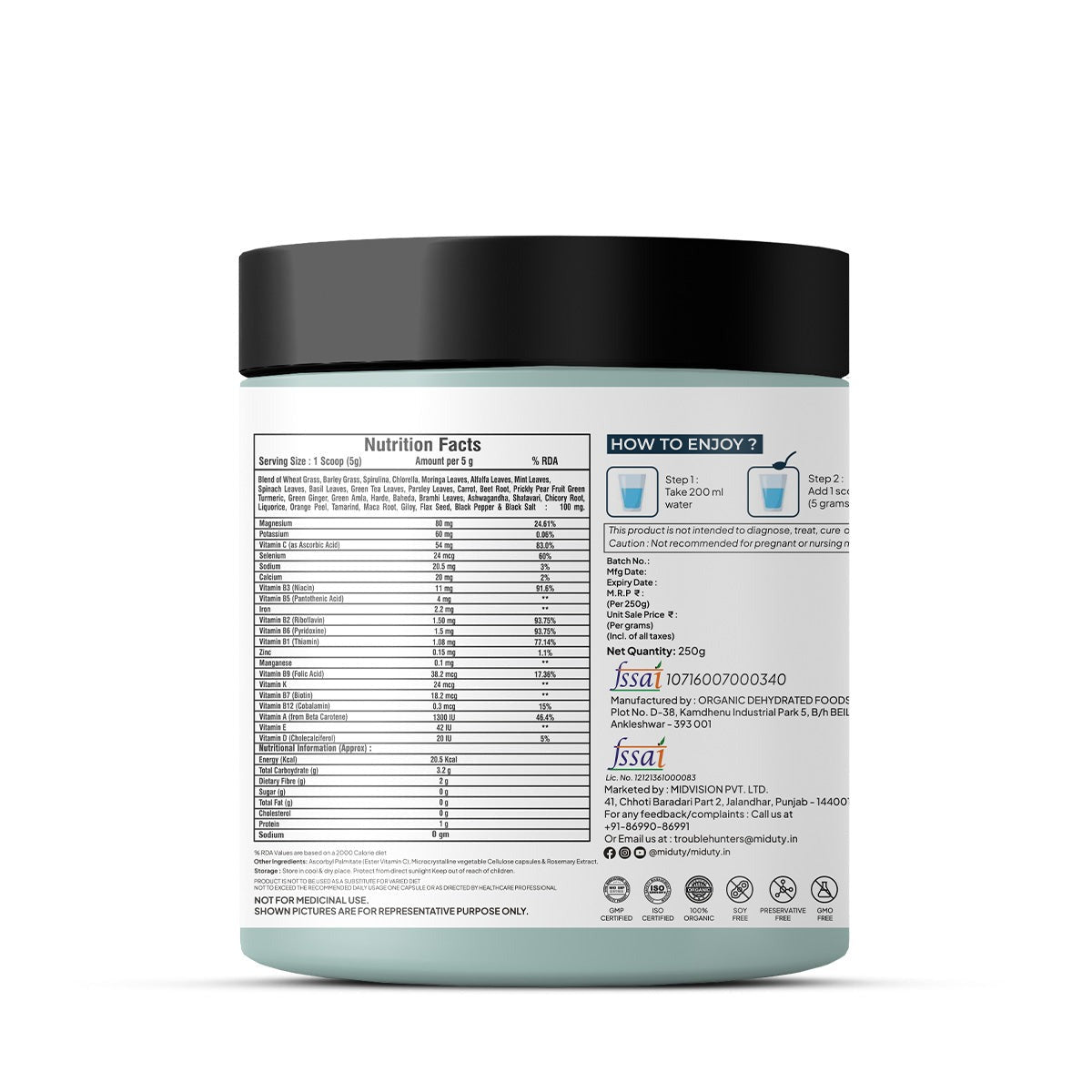 Miduty by Palak Notes 100% Organic Alkalizing Super Greens Powder 