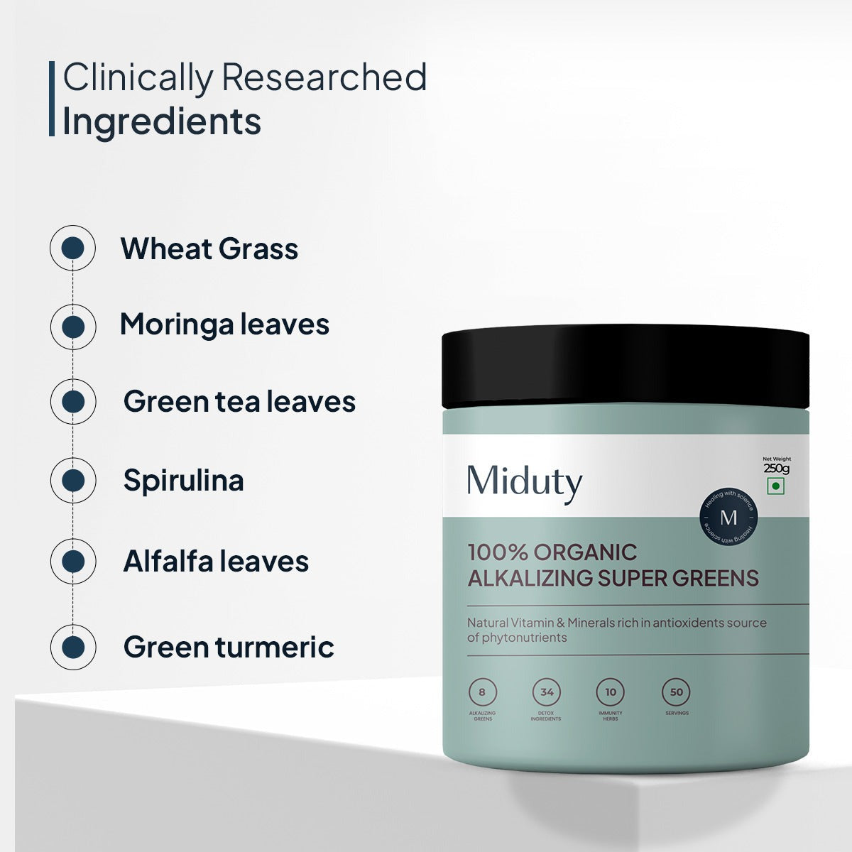Miduty by Palak Notes 100% Organic Alkalizing Super Greens Powder 