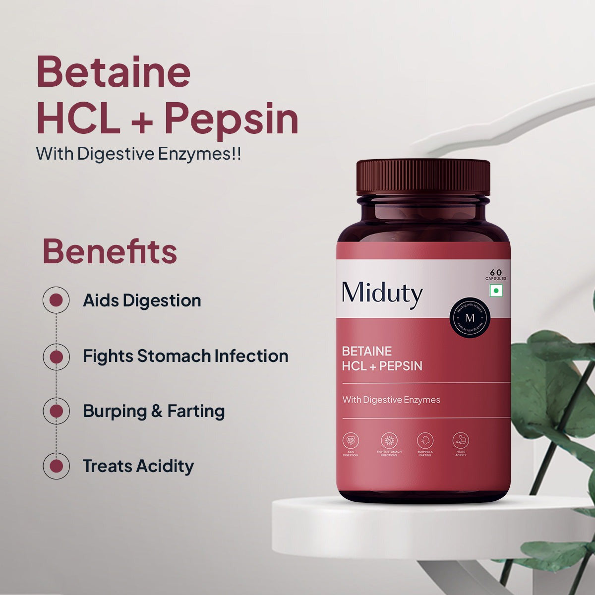 Miduty by Palak Notes Betaine HCL + Pepsin Capsules 