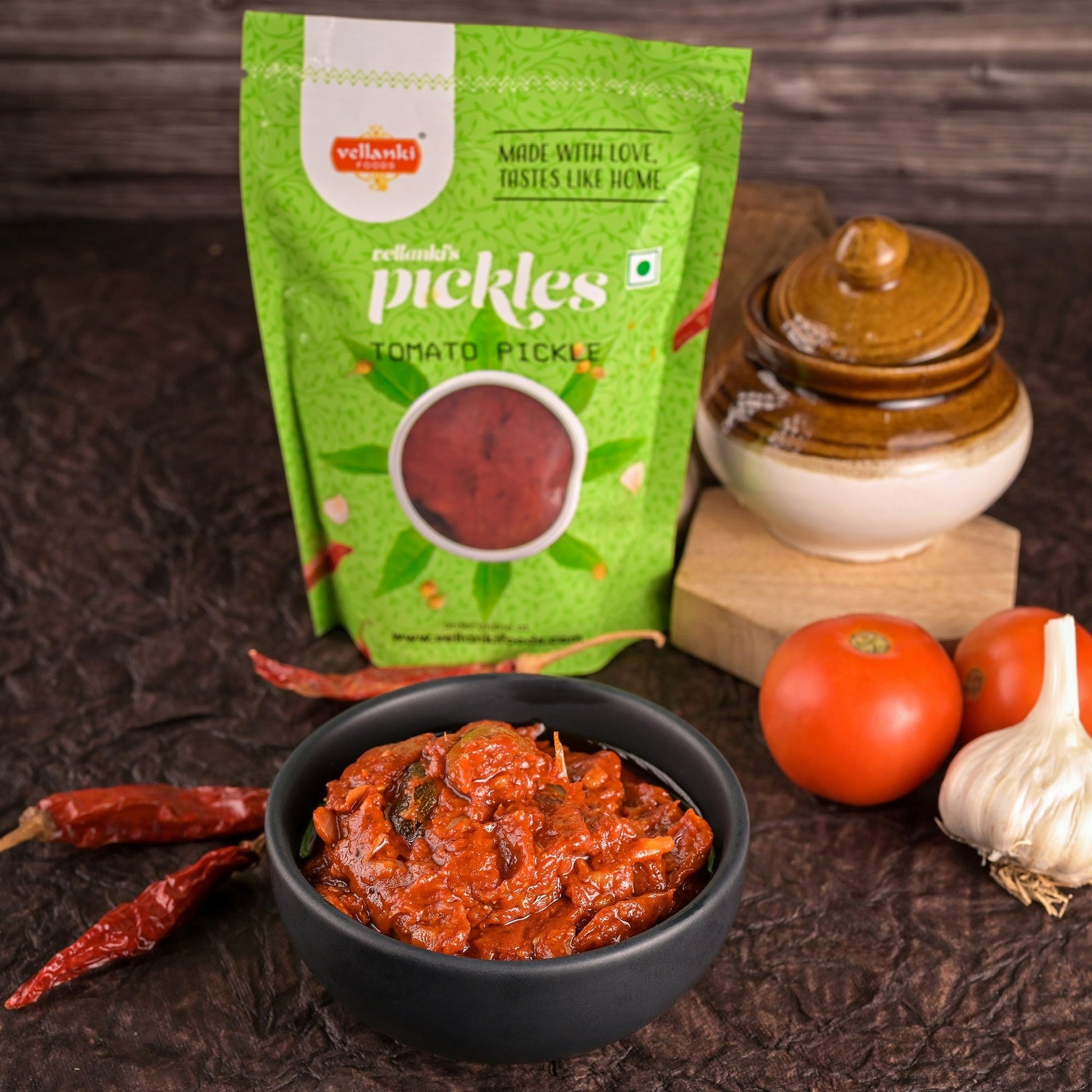 Vellanki Foods Andhra Special Tomato Pickle with Garlic | Authentic Telugu Style Tamatar Achar | Traditional South Indian Pickes - Grab2buy