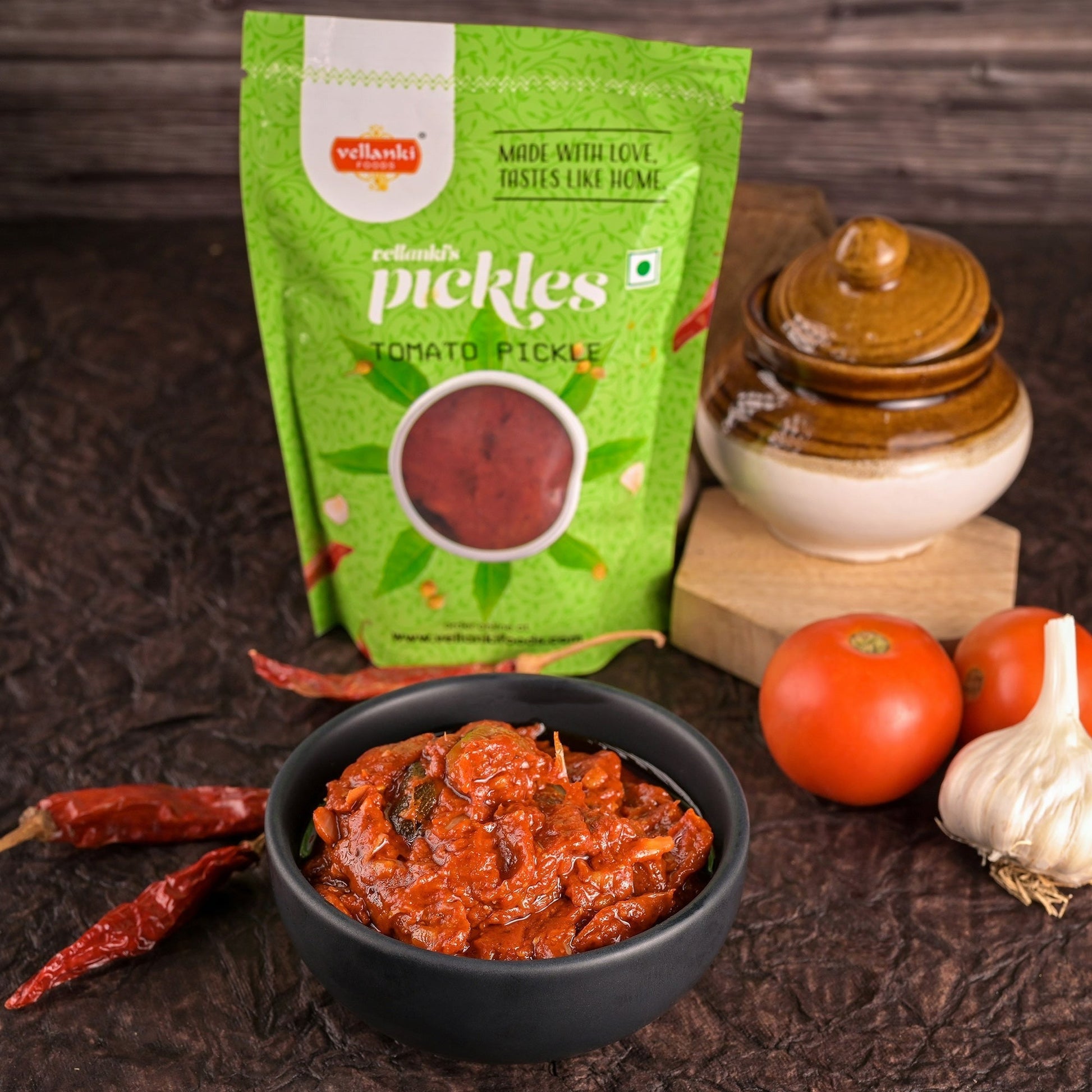 Vellanki Foods Andhra Special Tomato Pickle with Garlic | Authentic Telugu Style Tamatar Achar | Traditional South Indian Pickes 