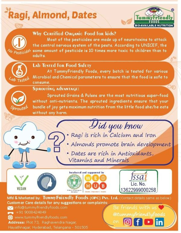 TummyFriendly Foods Organic Sprouted Ragi, Almonds, Dates Porridge Mix  Grab2Buy TummyFriendly Foods Grab2Buy