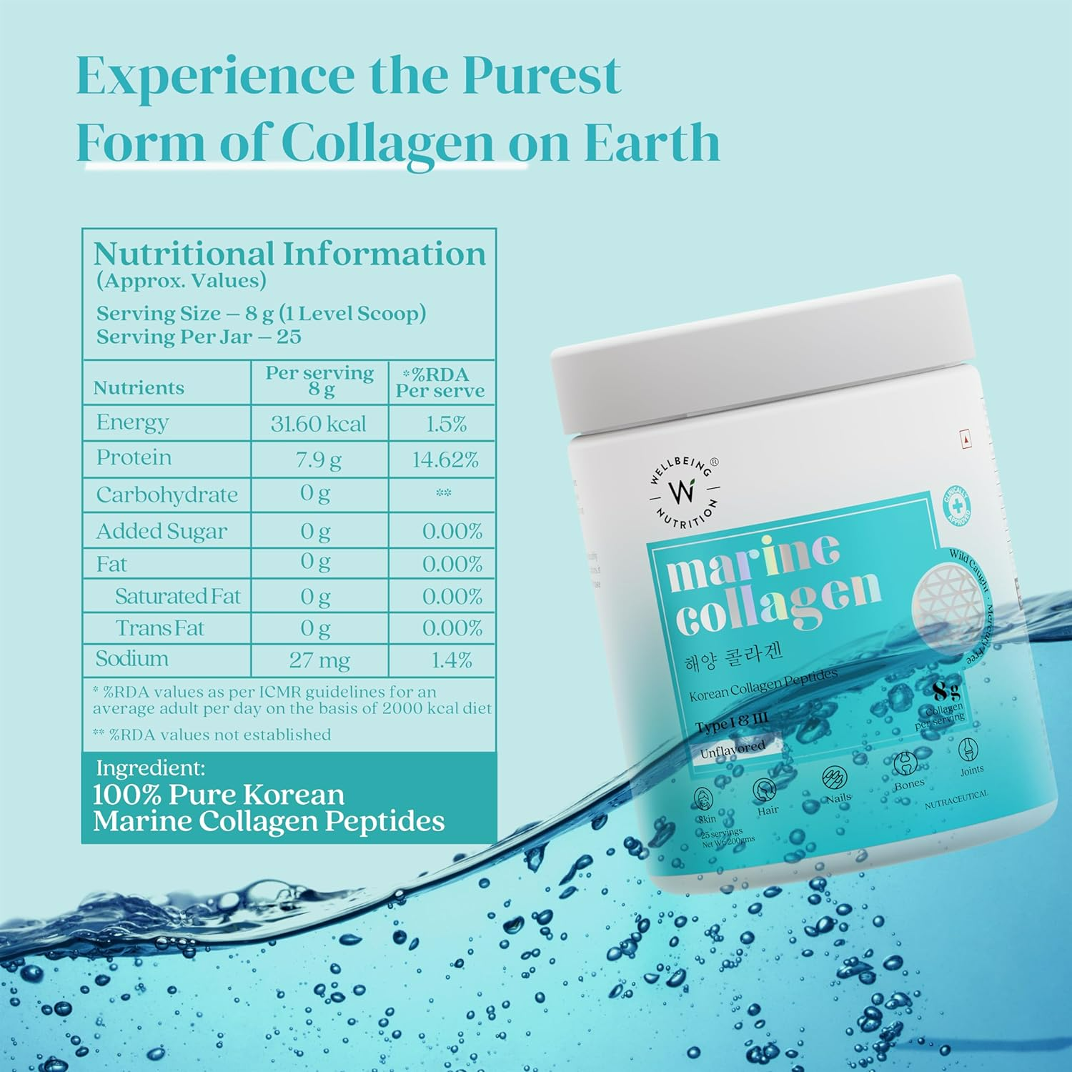 Wellbeing Nutrition Pure Korean Marine Collagen Powder - Unflavoured For Skin, Hair, Nails, Bone & Joint  Grab2Buy Wellbeing Nutrition Grab2Buy