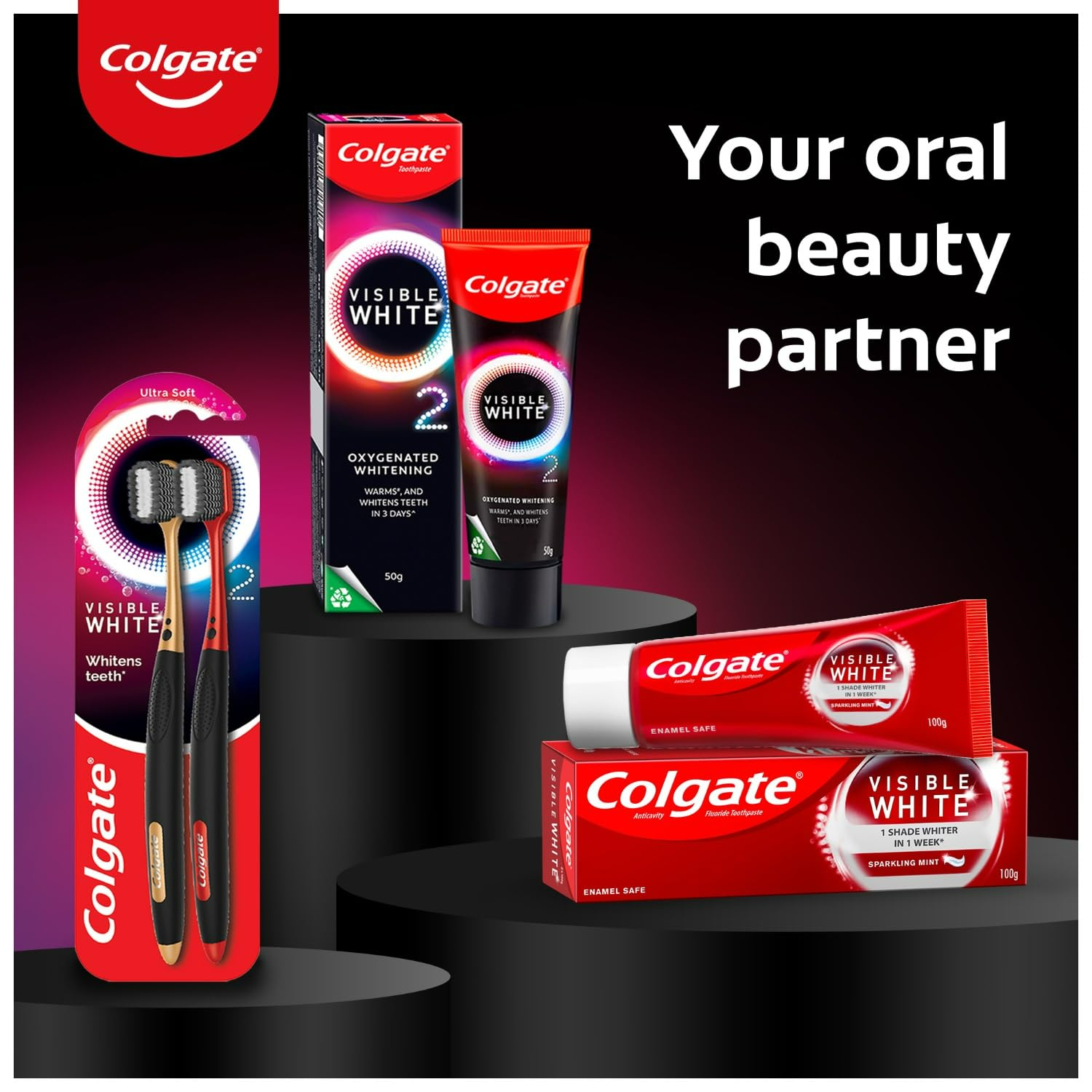 Colgate Visible White O2 Teeth Whitening Toothpaste with Peppermint Sparkle 