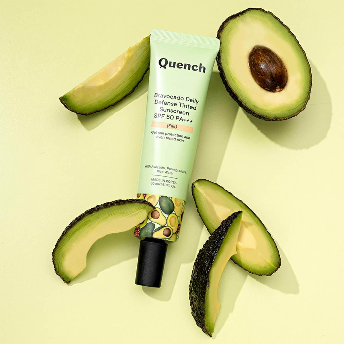 Quench Bravocado SPF 50+ PA++++ Sunscreen Gel With Avocado, Rice Water & Pomegranate, Korean Beauty 