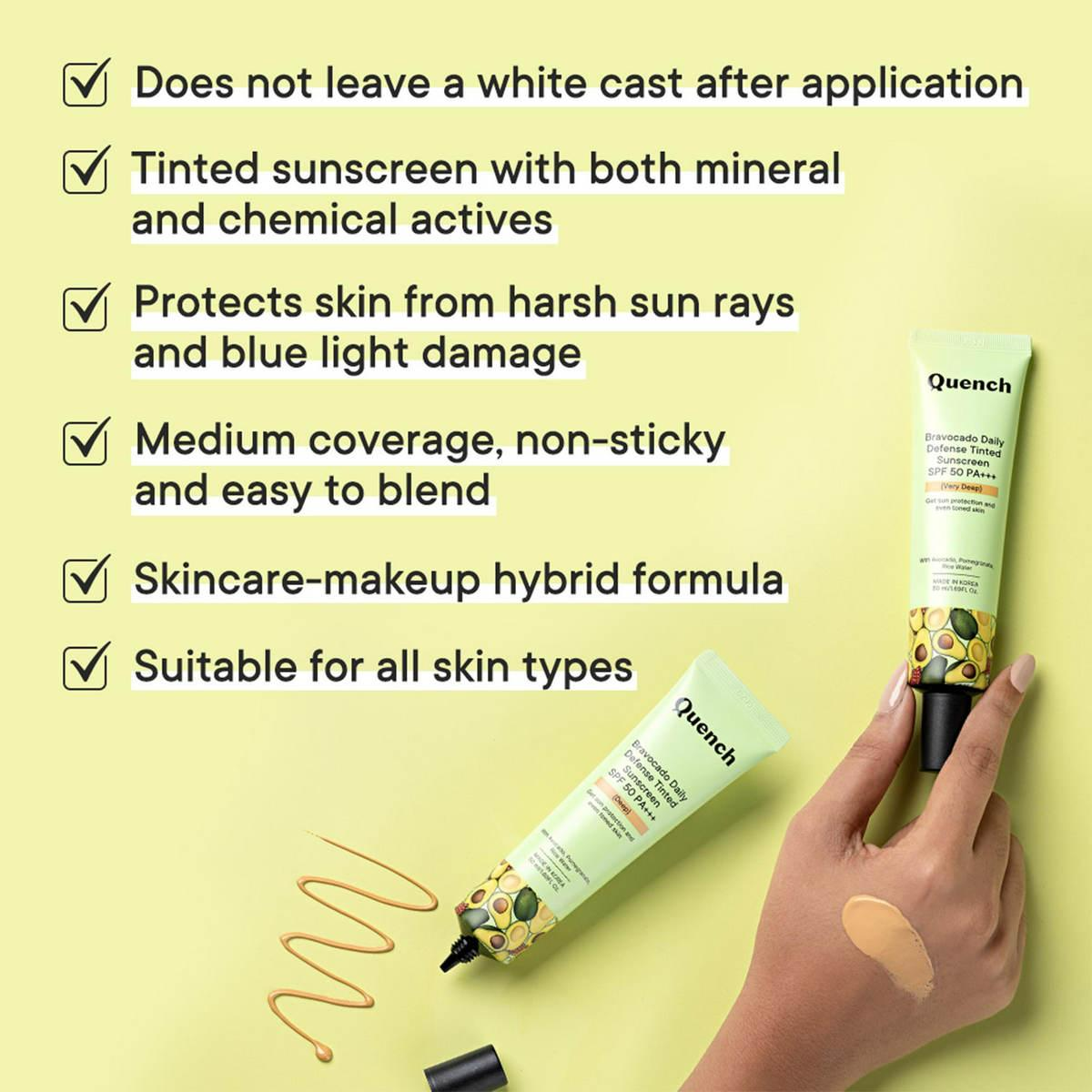 Quench Bravocado SPF 50+ PA++++ Sunscreen Gel With Avocado, Rice Water & Pomegranate, Korean Beauty 