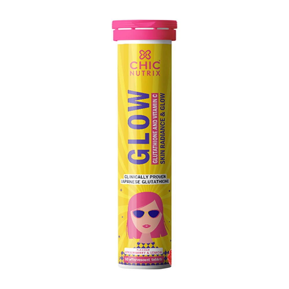 Chicnutrix Glow 500mg Effervescent Tablets - Strawberry & Lemon Flavor, For Glow & Radiance Skin - Grab2buy