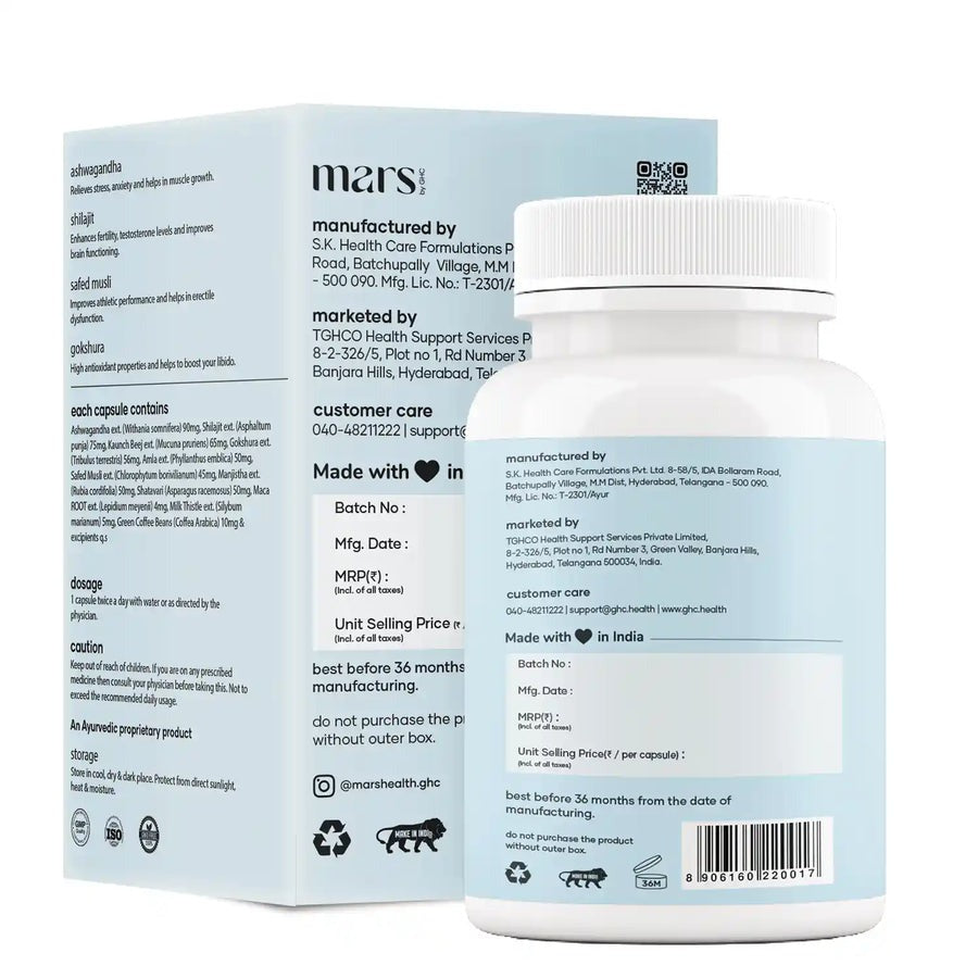 Mars By GHC Surge Max Capsules with Ashwagandha, Gokshura, Safed Musli - Grab2buy