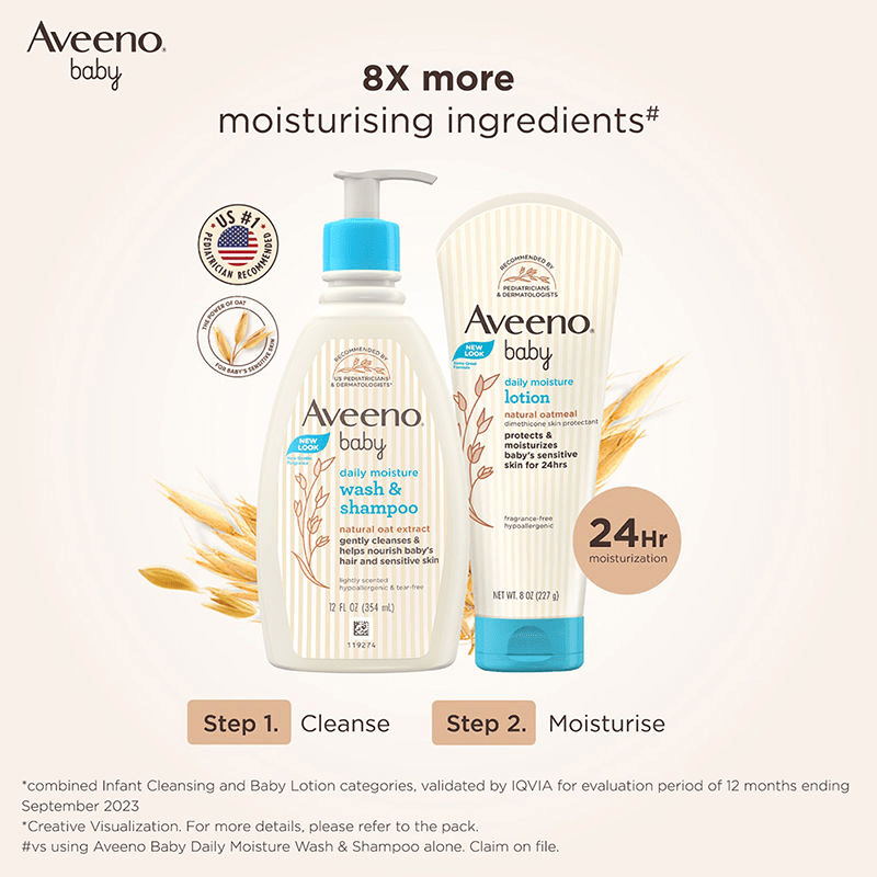 Aveeno Baby Daily Moisture Wash & Shampoo - Natural Oat Gentle Cleanser For Hair, Sensitive Body Skin 