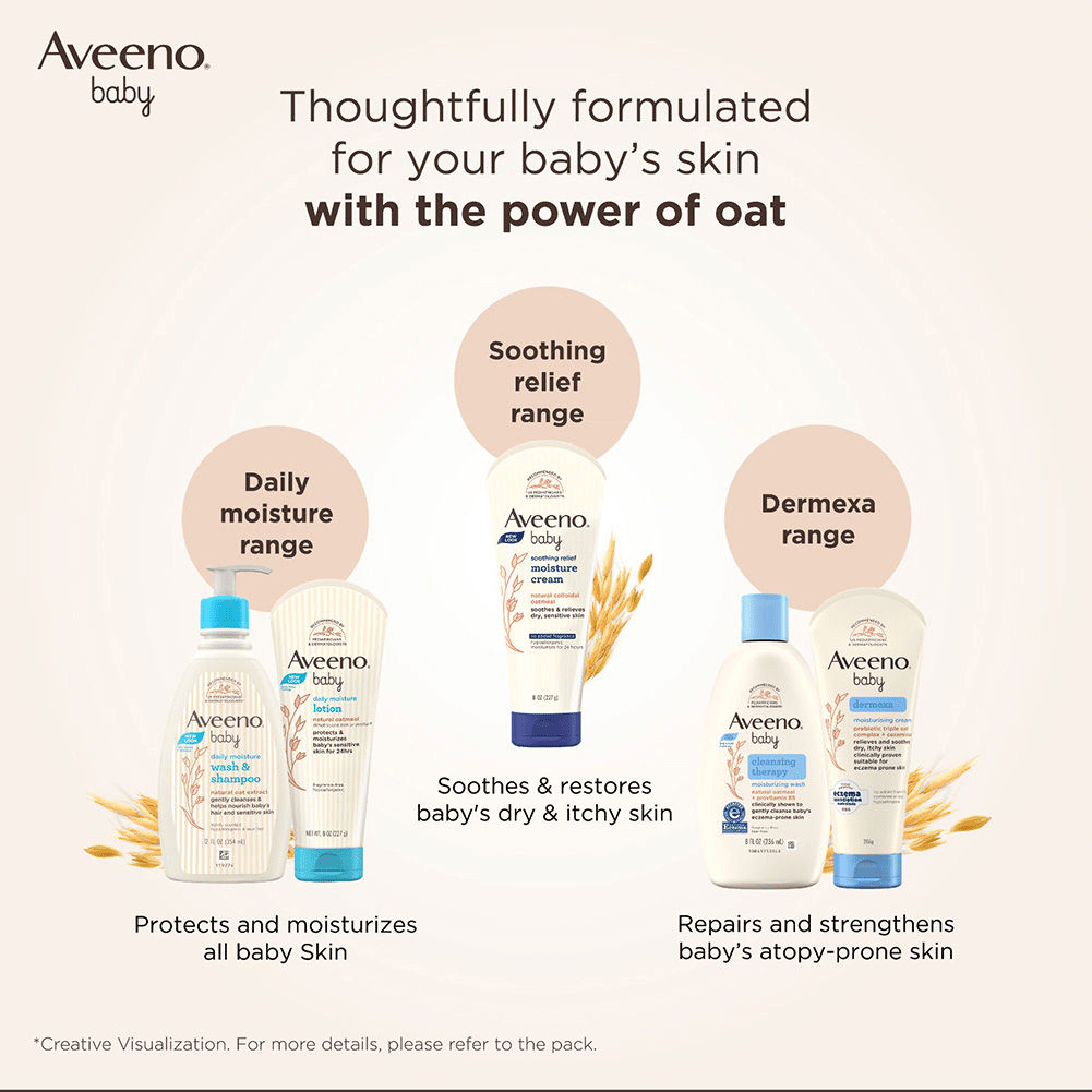 Aveeno Baby Daily Moisture Wash & Shampoo - Natural Oat Gentle Cleanser For Hair, Sensitive Body Skin 