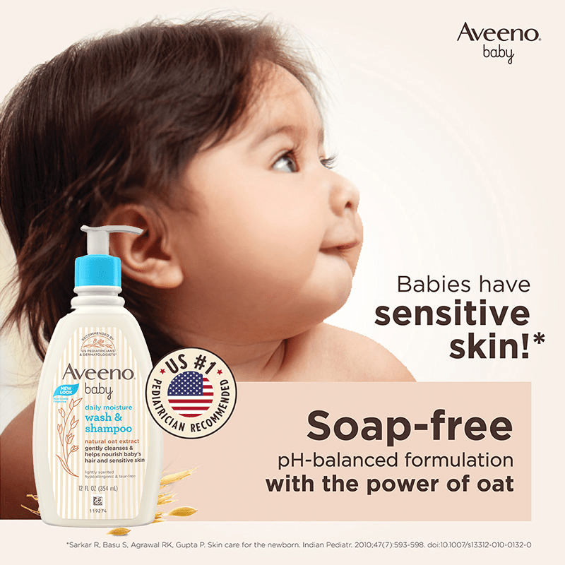Aveeno Baby Daily Moisture Wash & Shampoo - Natural Oat Gentle Cleanser For Hair, Sensitive Body Skin 