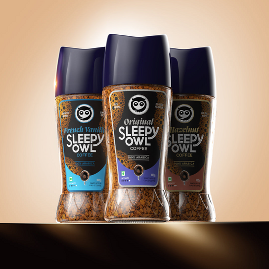 Sleepy Owl Premium Instant Coffee Original, French Vanilla, Hazelnut Combo  Grab2Buy Sleepy Owl Grab2Buy
