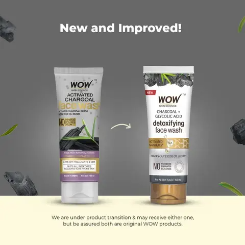 Wow Skin Science Charcoal + Glycolic Acid Detoxifying Face Wash for Oil Control + Gentle Exfoliation with Tea Tree & Aloe  Grab2Buy Wow Skin Science Grab2Buy