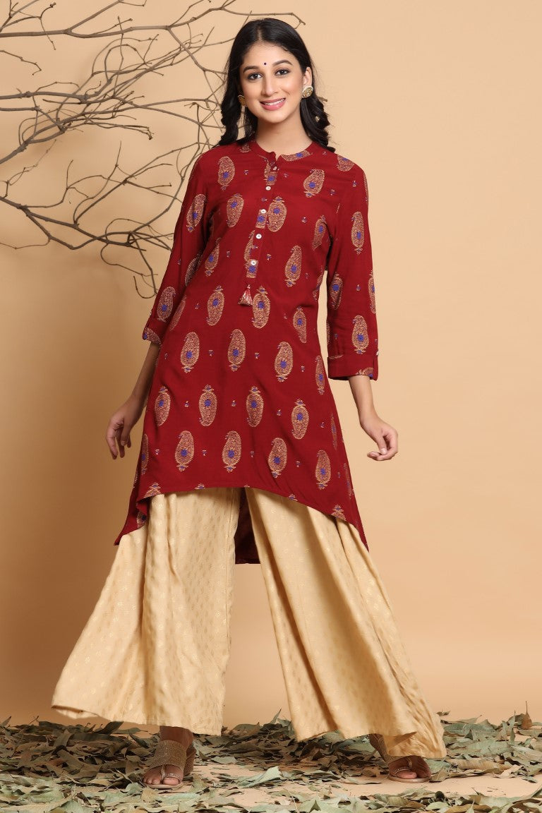 Juniper Maroon Viscose Rayon Kurta