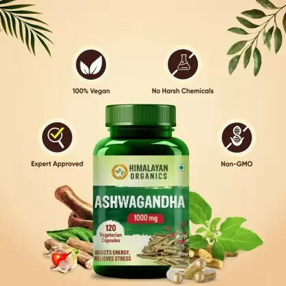 Himalayan Organics Ashwagandha 1000 mg Vegetarian Capsules 
