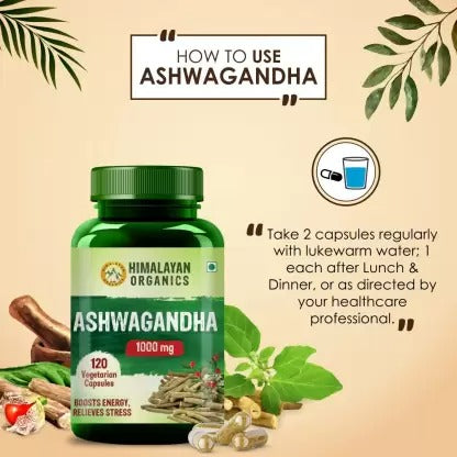 Himalayan Organics Ashwagandha 1000 mg Vegetarian Capsules 