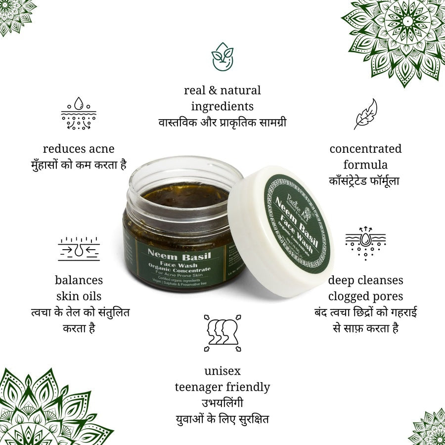 Rustic Art Neem Basil Face Wash Organic Concentrate - Grab2buy