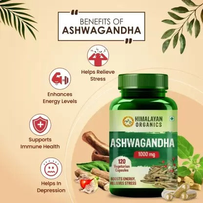 Himalayan Organics Ashwagandha 1000 mg Vegetarian Capsules 