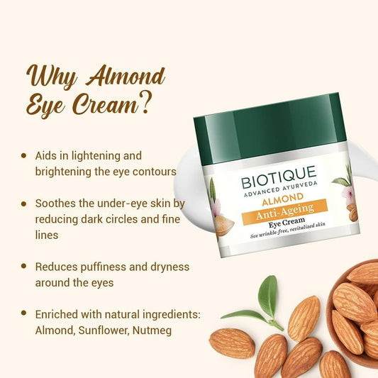 Biotique Bio Almond Soothing And Nourishing Eye Cream - Grab2buy