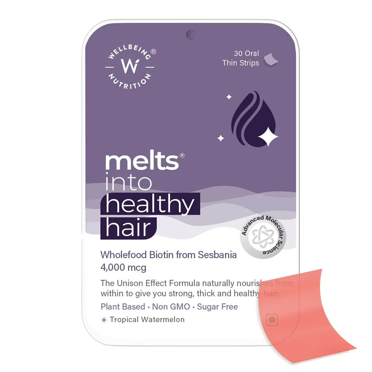 Wellbeing Nutrition Melts into Healthy Hair Biotin 10,000mcg Tropical Watermelon Disintegrating Strip Sugar Free  Grab2Buy Wellbeing Nutrition Grab2Buy