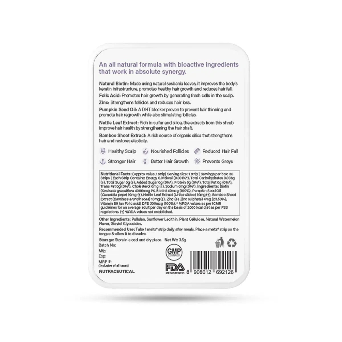 Wellbeing Nutrition Melts into Healthy Hair Biotin 10,000mcg Tropical Watermelon Disintegrating Strip Sugar Free  Grab2Buy Wellbeing Nutrition Grab2Buy