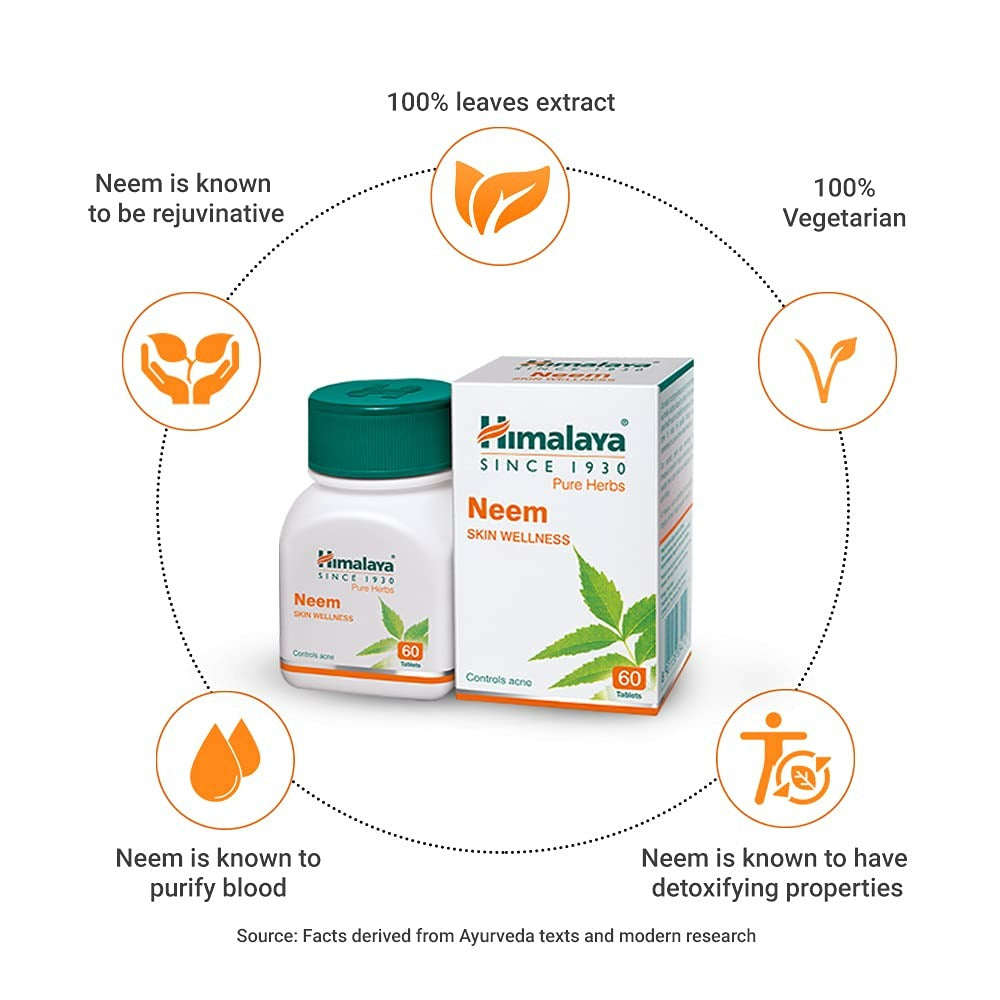 Himalaya Wellness Pure Herbs Neem Skin Wellness Tablets | Ayurvedic Acne & Skin Care 