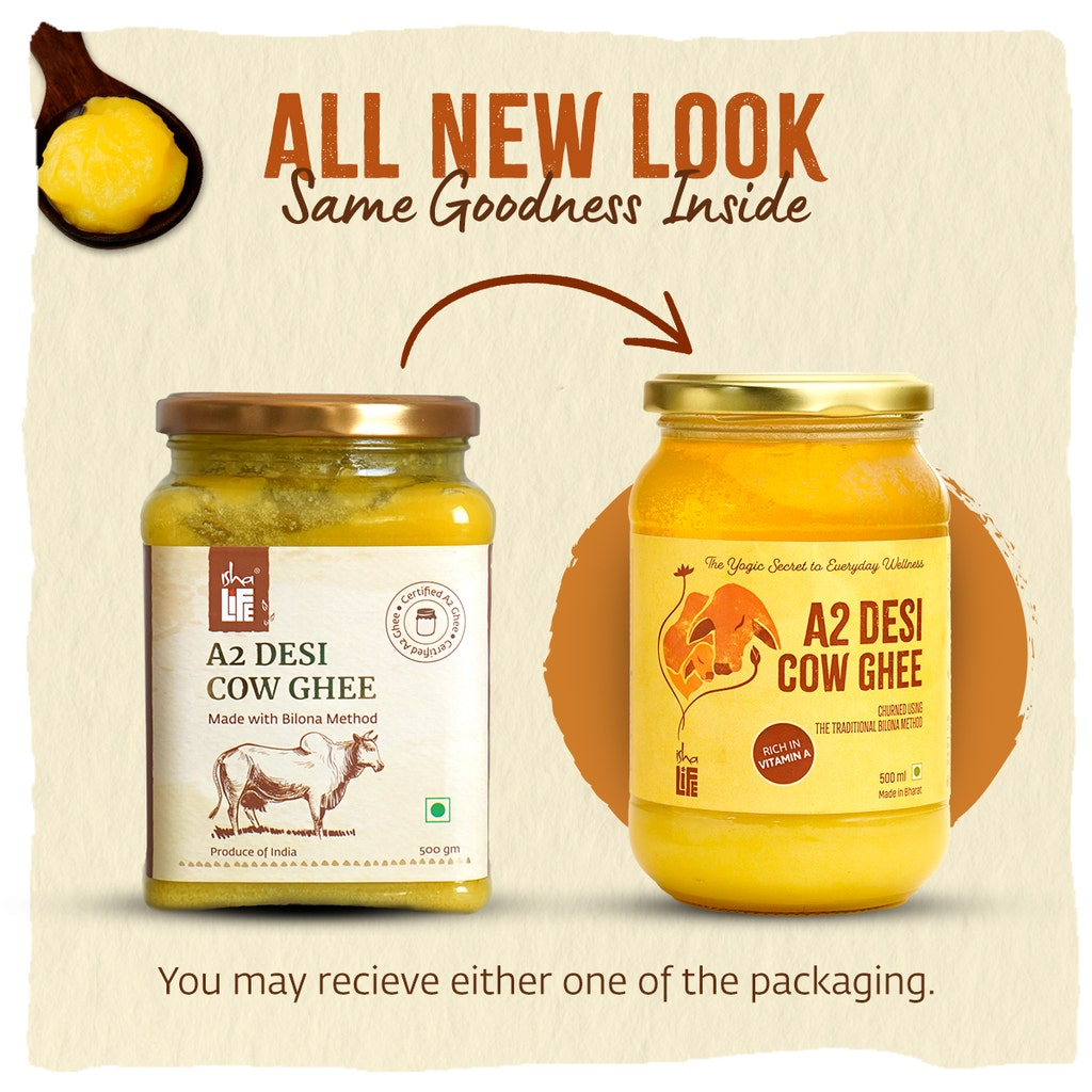 Isha Life Pure A2 Desi Cow Ghee | Made Traditionally from Curd | Made from Grass-fed Free Grazing Desi Cows' Milk 