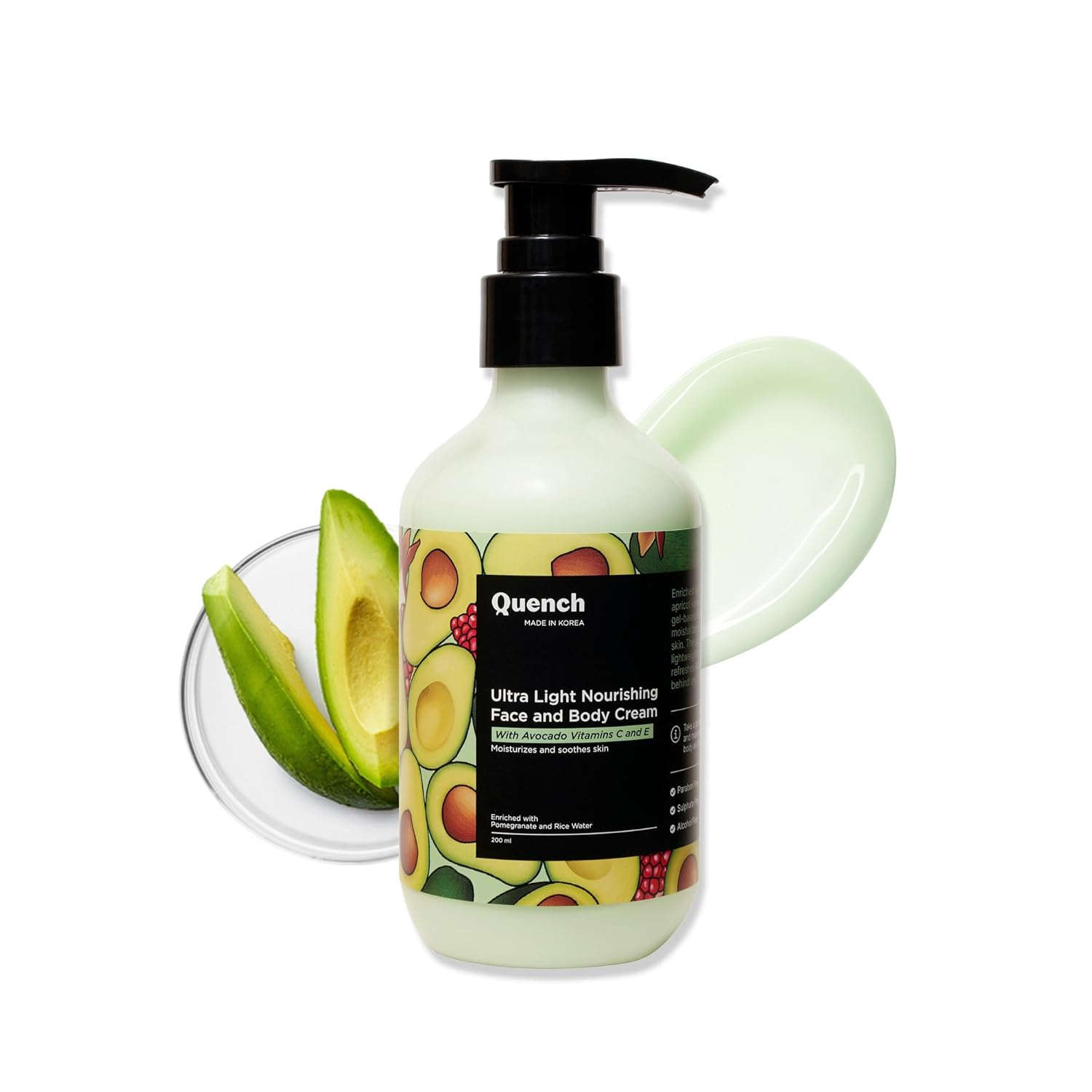 Quench Botanics Bravocado Ultra Light Nourishing Face and Body Cream, Korean Skin Care 