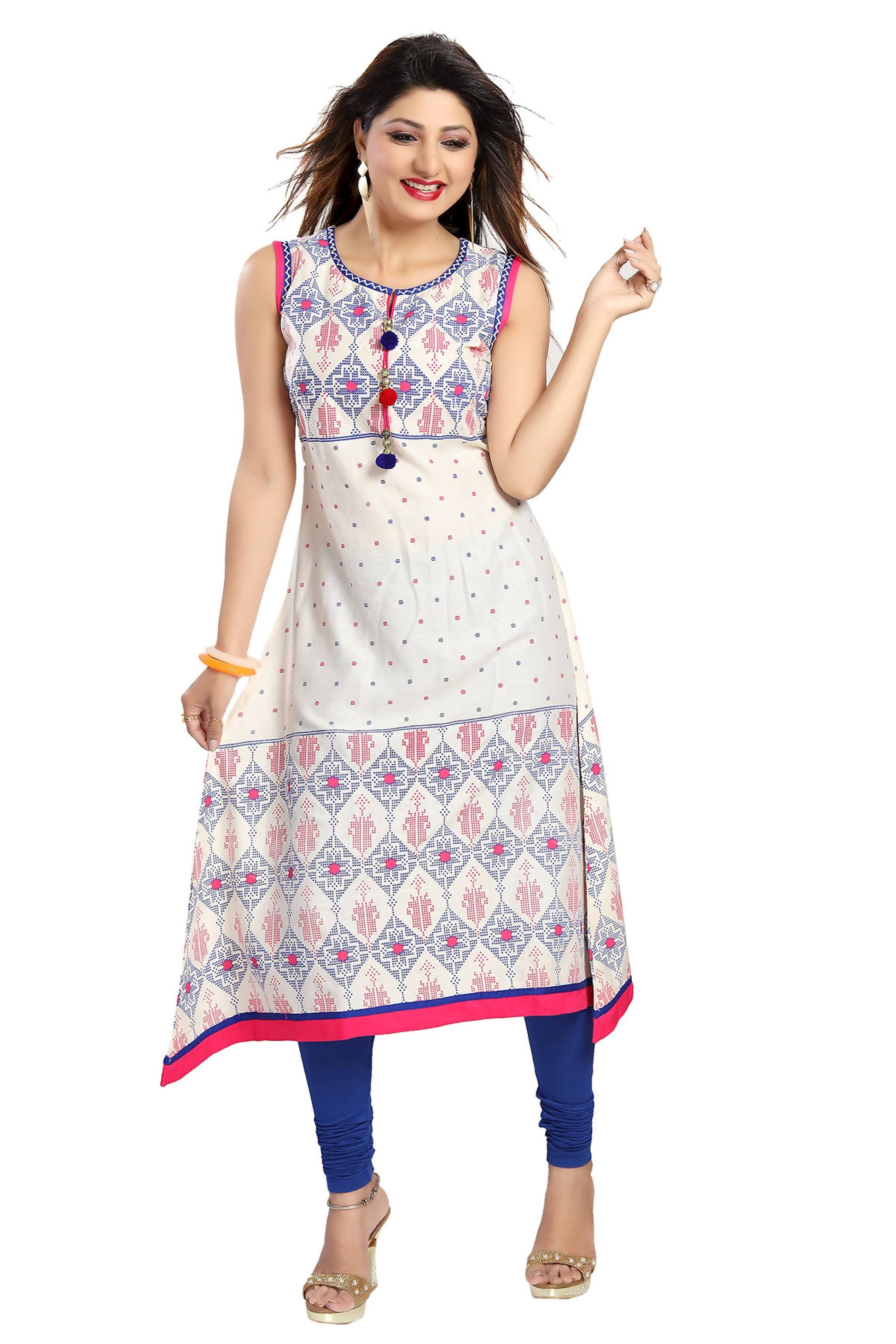 Snehal Creations Print Precious White A-Line Designer Cotton Tunic