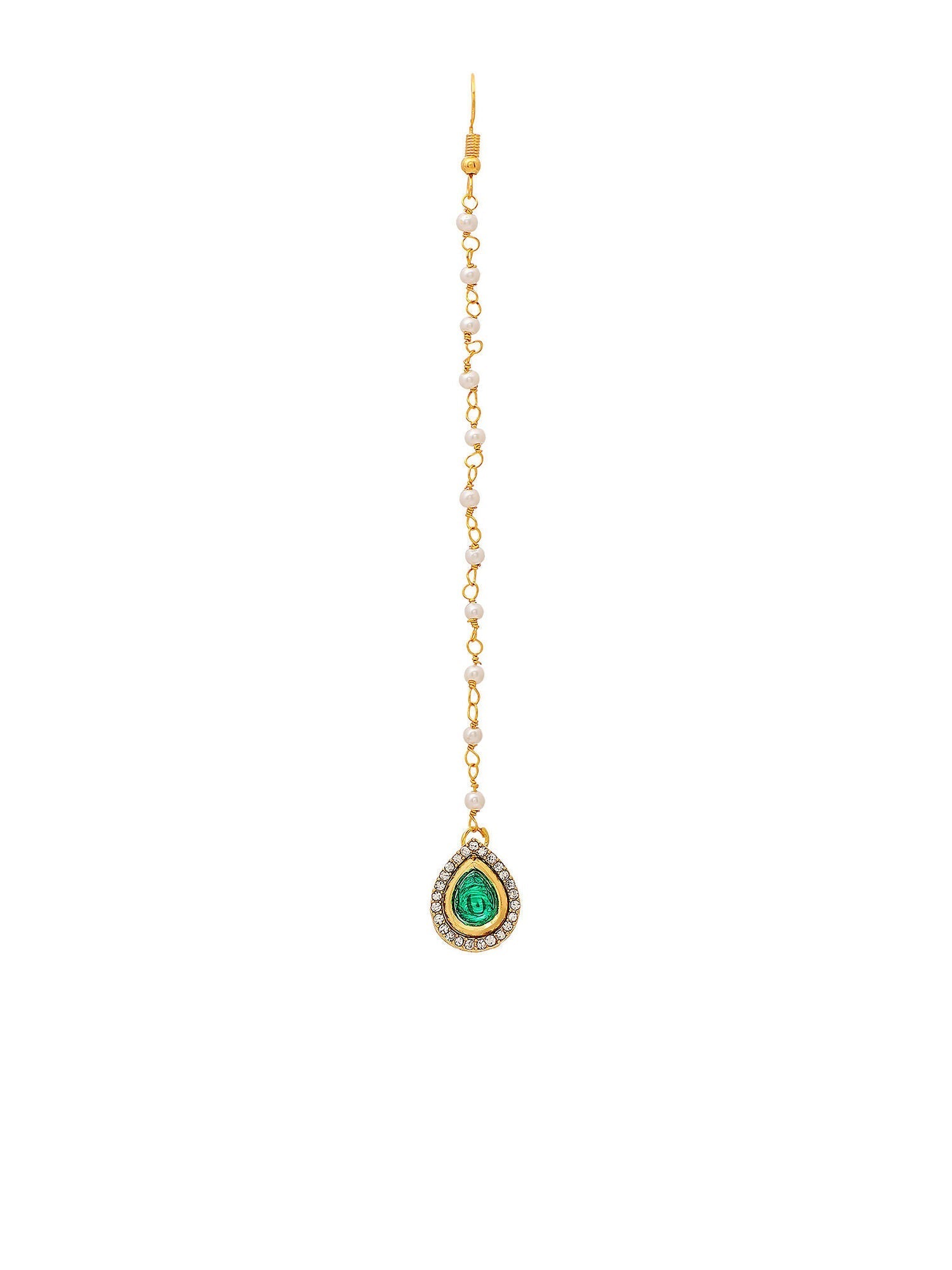 Ruby Raang Green Tear Drop Green Kundan Maang Tikka | Swadesiicart