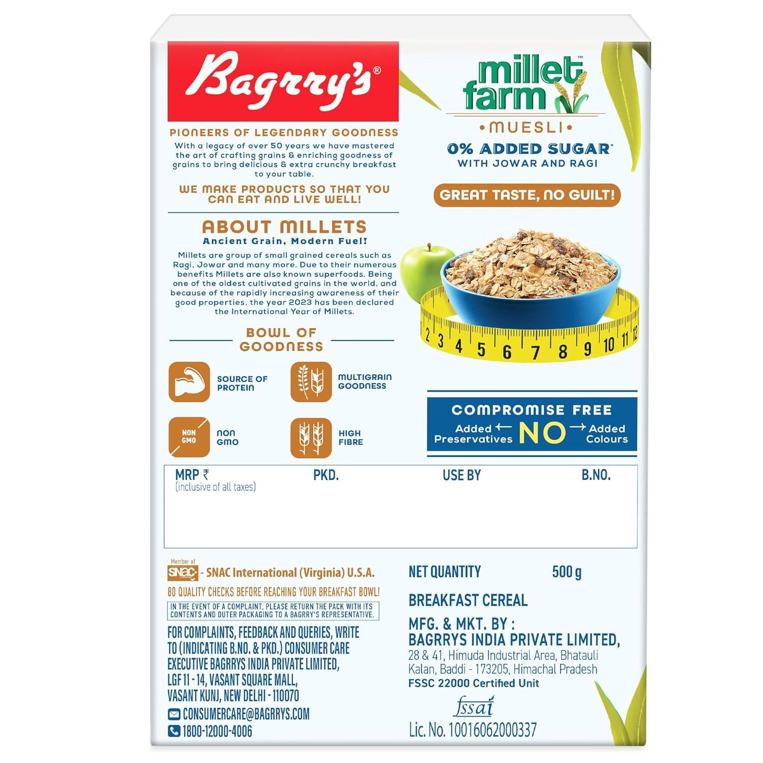 Bagrry's Millet Farm Muesli 0% Added Sugar with Jowar and Ragi - Grab2buy
