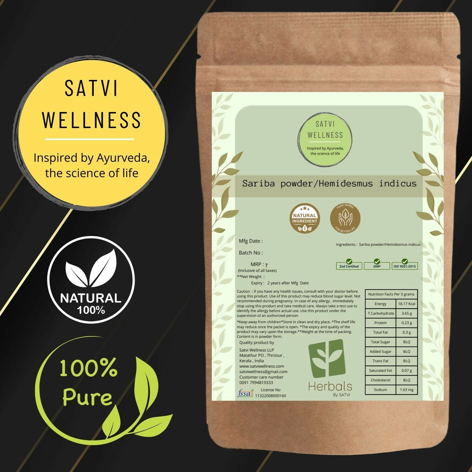 Satvi Wellness Sariba Powder | Hemidesmus Indicus 