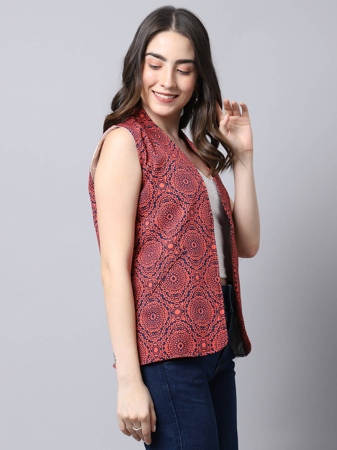 Even Apparels Navy 100% Viscose Rayon Open Front Gillet