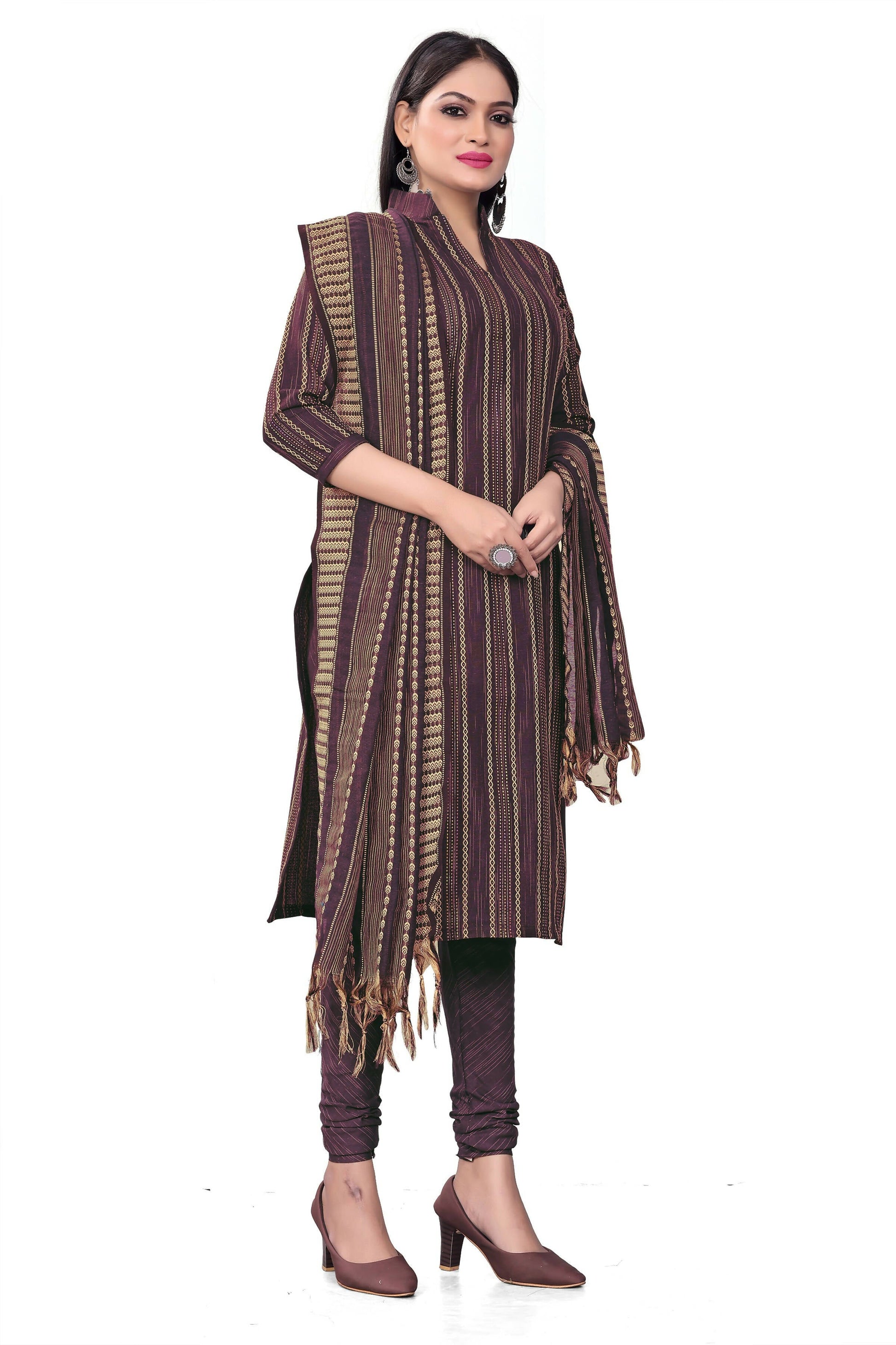 Purple Cotton Jacquard Woven Unstitched Dress Material - Tanvi