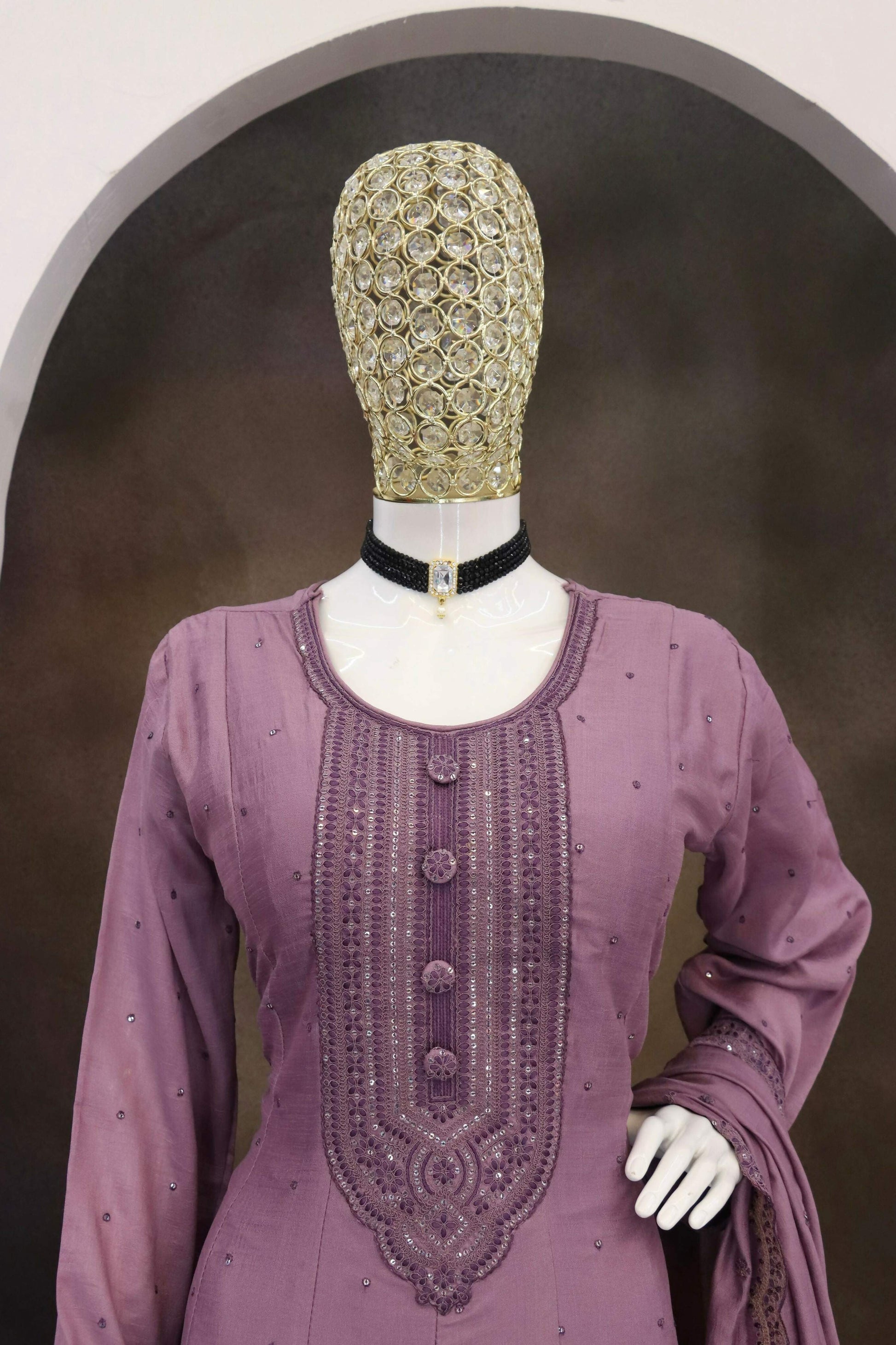 Teeya Creation Onion Color Heavy Vichitra Silk Embroidery Work Long Gown