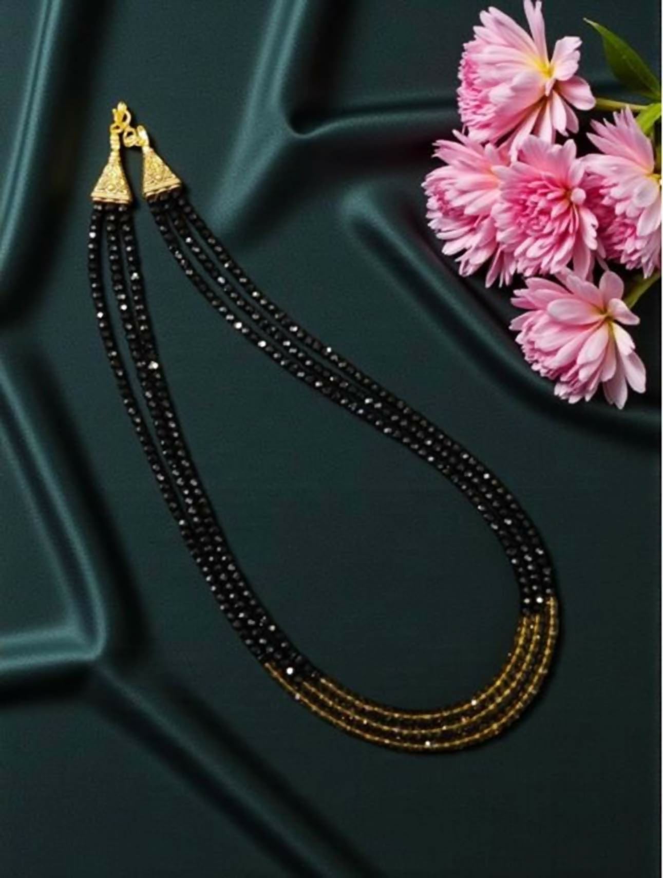 Joban Fashion Women Black Crystal Necklace In 3 Layers, Black And Mustard