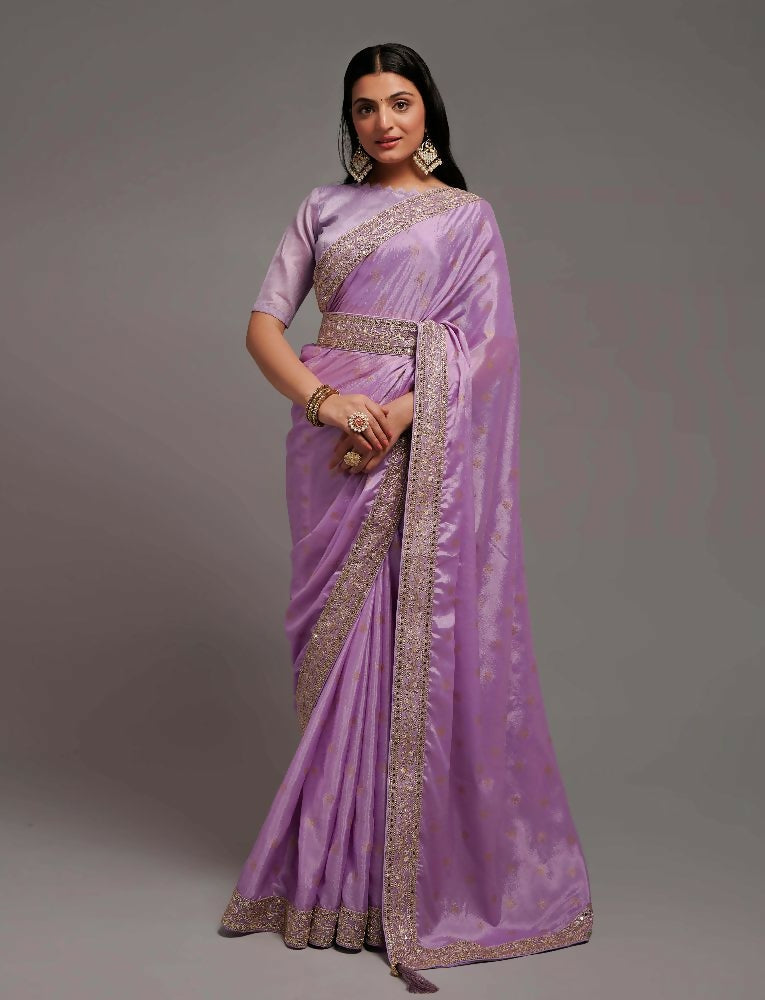 PR Fashion Onion Chinon Embroidery Lace Saree