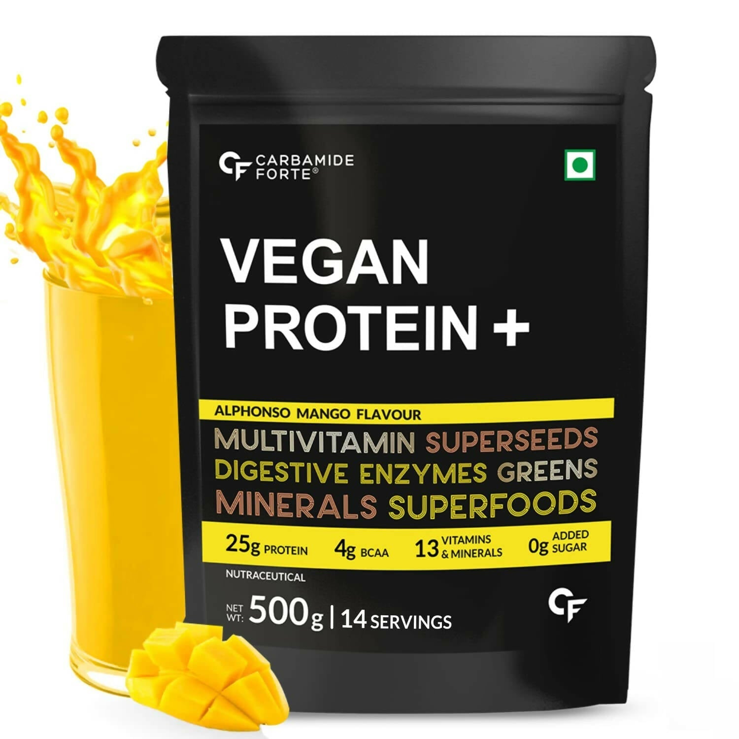 Carbamide Forte Vegan Protein+ Powder - Alphonso Mango Flavour 